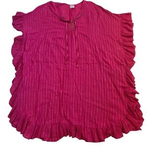 Women's Pink Ruffled Hem Sleeves, Ribbon Tie Front Blouse!